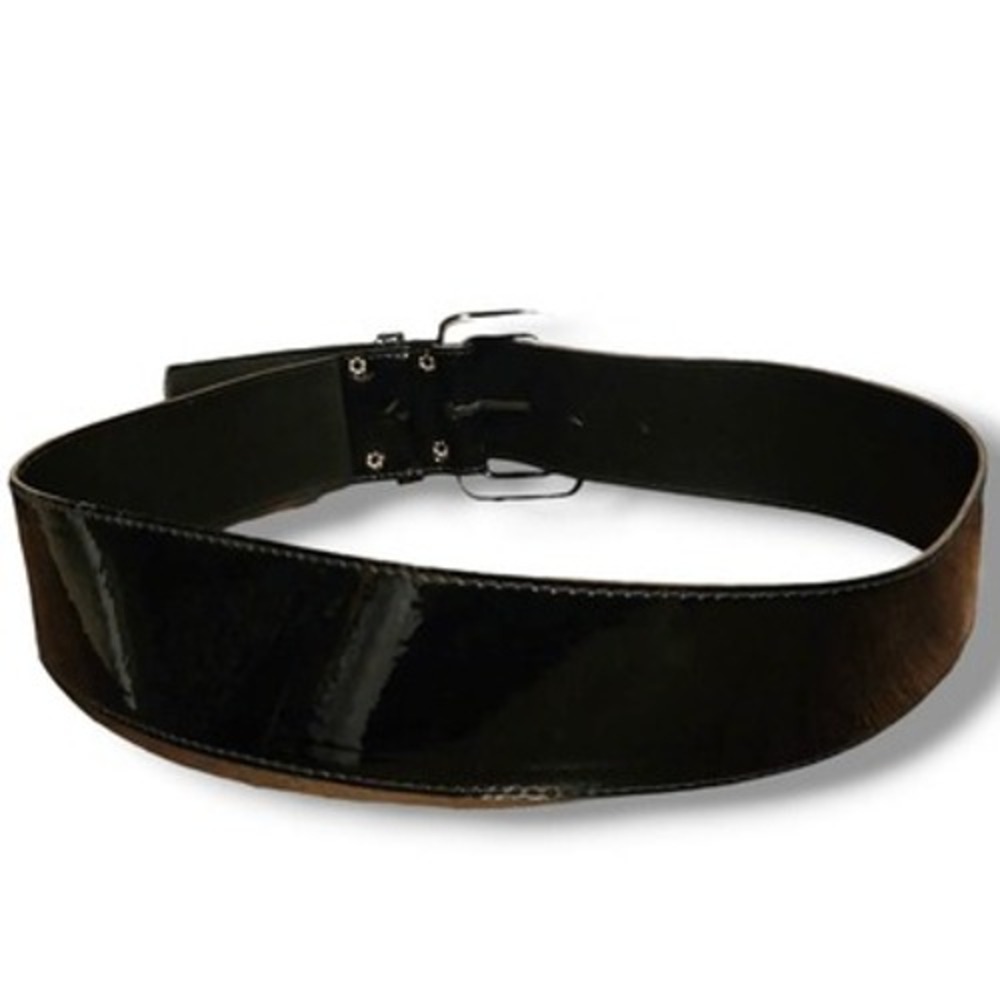 Vintage Astor Germany sz 12 Womens Black Patent Leather Wide Waist Buckle Belt - Picture 3 of 5